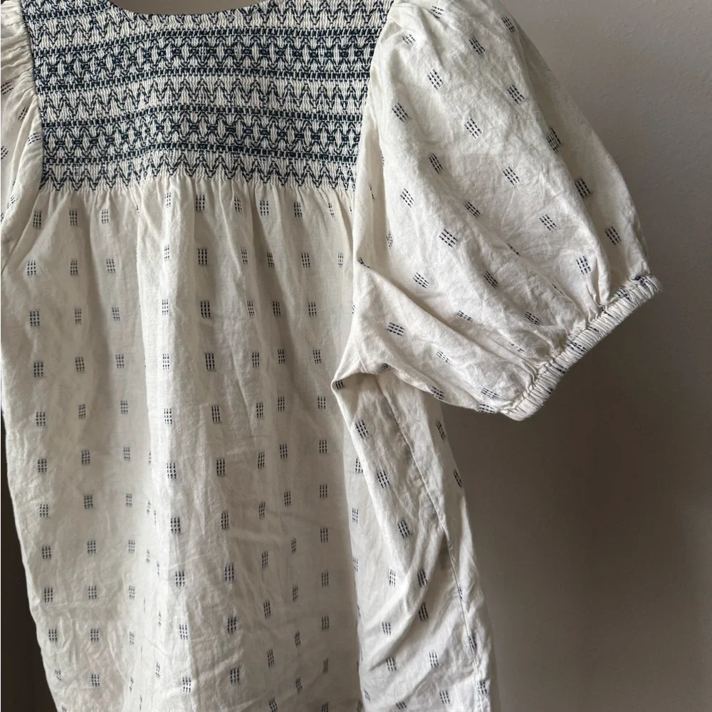 Madewell Cream and Black Textured peasent blouse